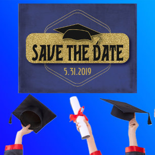Save the Date Abschluss Blue Gold Elegante Postkarte