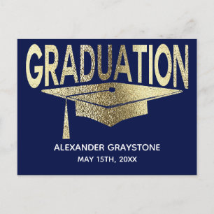 Save the Date Abschluss Blue & Imitate Gold Modern Ankündigungspostkarte
