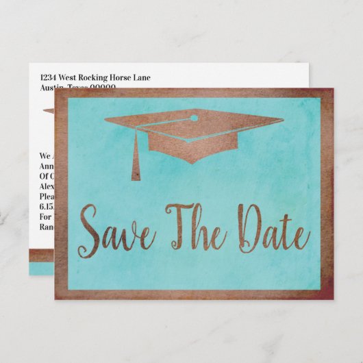 Save the Date Abschluss - Chic Rose Gold Imitats Postkarte (Vorne/Hinten)