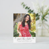 Save the Date Abschluss Foto Skript Herz White Einladungspostkarte (Stehend Vorderseite)