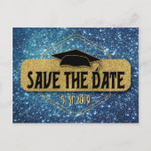 Save the Date Abschluss Gold Blue Grad Cap Postkarte (Vorderseite)