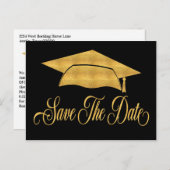 Save the Date Abschluss - Imitate Gold Grad Cap Ankündigungspostkarte (Vorne/Hinten)