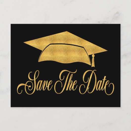Save the Date Abschluss - Imitate Gold Grad Cap Ankündigungspostkarte (Vorderseite)