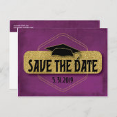 Save the Date Abschluss Modernes Lila Gold Postkarte (Vorne/Hinten)