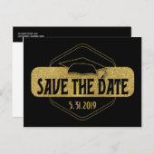 Save the Date Abschluss Modernes Schwarzes Gold Postkarte (Vorne/Hinten)