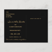 Save the Date Abschluss Schwarz-Rosa-Flora Postkarte (Rückseite)