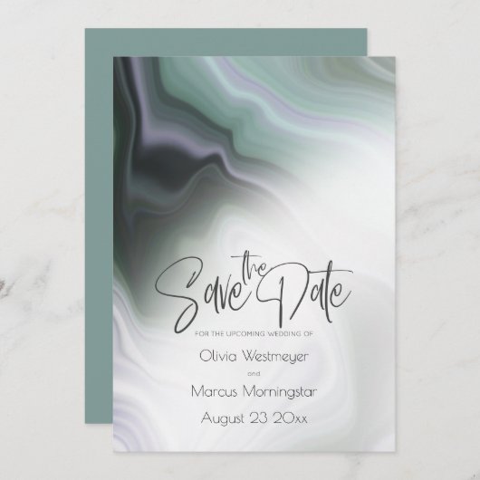 Save The Date | Abstraktes Dusty Sage Pale Violet Einladung (Vorne/Hinten)