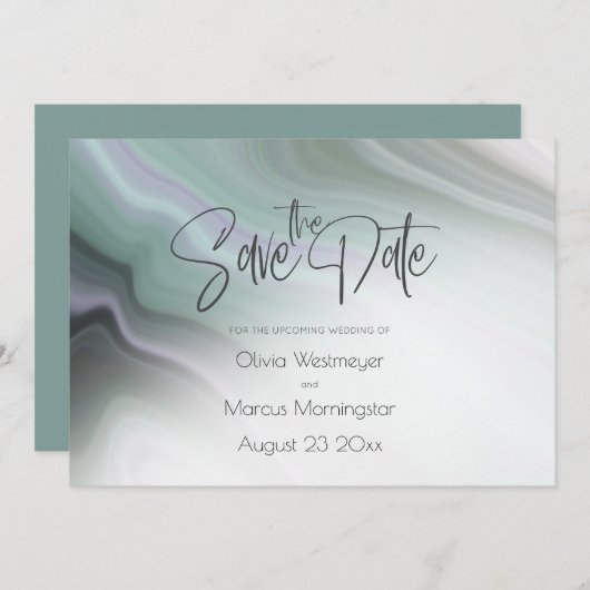 Save The Date | Abstraktes Dusty Sage Pale Violet  Einladung (Vorne/Hinten)
