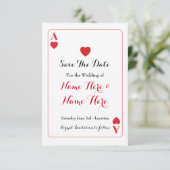 Save the Date Ace of Hearts Red Wedding Einladung (Stehend Vorderseite)
