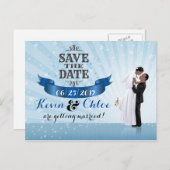 Save the Date (Afroamerikanisches Paar) Ankündigungspostkarte (Vorne/Hinten)