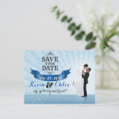 Save the Date (Afroamerikanisches Paar) Ankündigungspostkarte (Stehend Vorderseite)