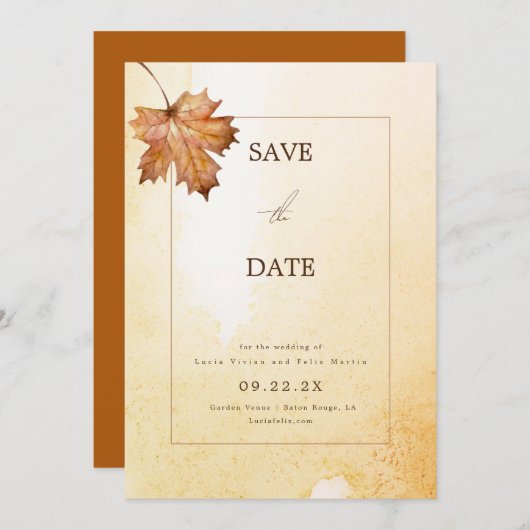 Save the Date Ahornschicht Wasserfarbe Einladung (Vorne/Hinten)