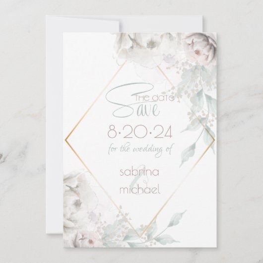 Save The Date | Alabaster White Watercolor Peoning (Vorderseite)