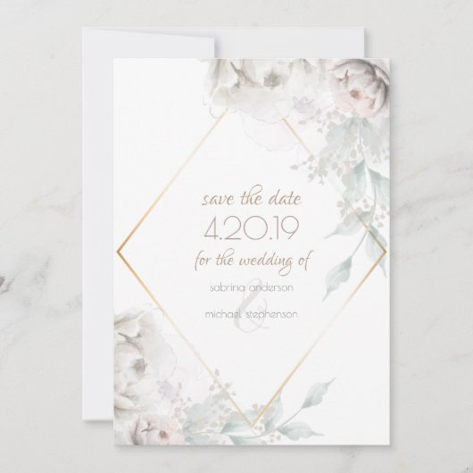 Save The Date | Alabaster White Watercolor Peoning (Vorderseite)