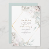 Save The Date | Alabaster White Watercolor Peoning (Vorne/Hinten)