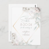 Save The Date | Alabaster White Watercolor Peoning Postkarte (Vorne/Hinten)