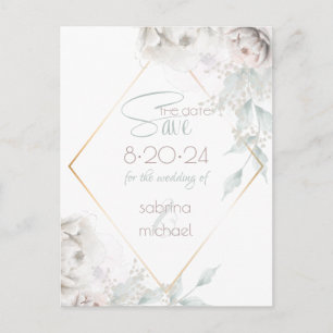 Save The Date   Alabaster White Watercolor Peoning Postkarte