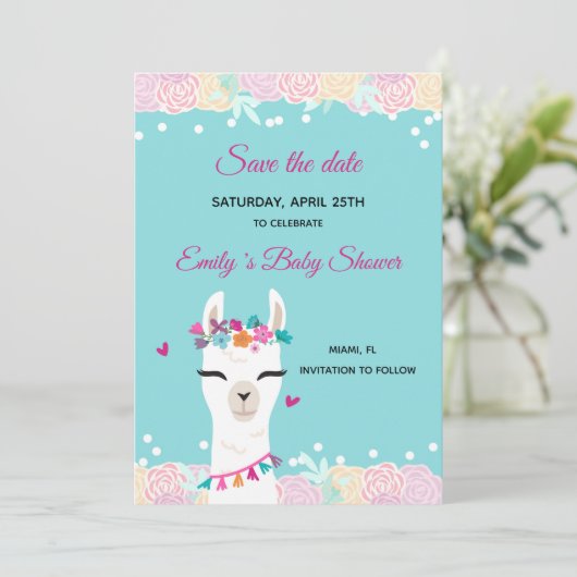 Save the Date Alpaca Lama Face (Stehend Vorderseite)