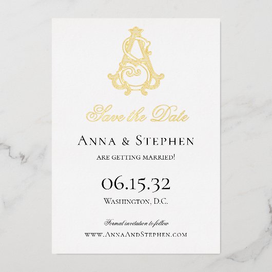 Save the Date als Monogramm oder SA Monogramm aufz Folieneinladung (Vorderseite)