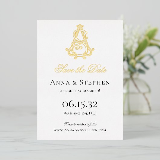 Save the Date als Monogramm oder SA Monogramm aufz Folieneinladung (Stehend vorne)