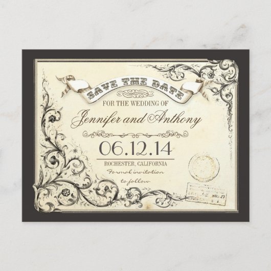 Save the Date alte Vintage Ticketkarten Ankündigungspostkarte (Vorderseite)