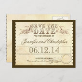 Save the Date alte Vintage Tickets - typografische Ankündigungspostkarte (Vorne/Hinten)