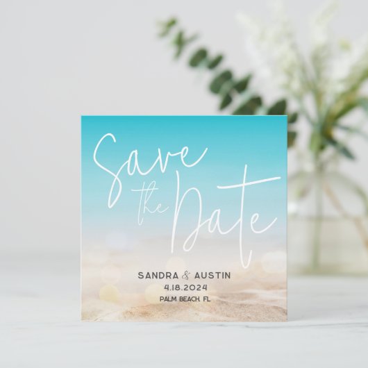 Save the Date am Strand (Stehend Vorderseite)