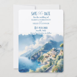 Save the Date Amalfi Wasserfarbe Italien Zielort Einladung