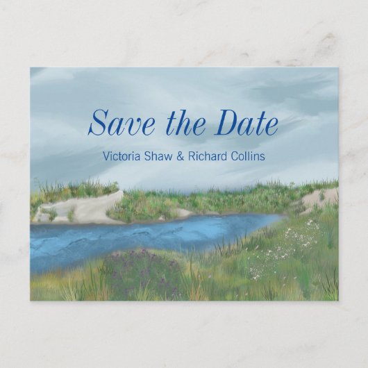 Save the Date an der Küste gestrichen Ankündigungspostkarte (Vorderseite)