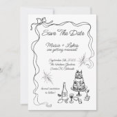 Save the Date an der schwarzen Hand gezeichnete Ba Einladung (Vorderseite)