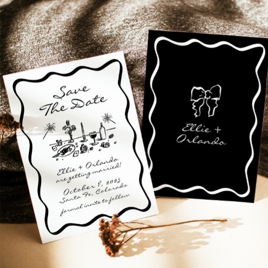 Save the Date an der schwarzen Hand gezeichnete Ba Einladung