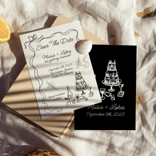 Save the Date an der schwarzen Hand gezeichnete Ba Einladung