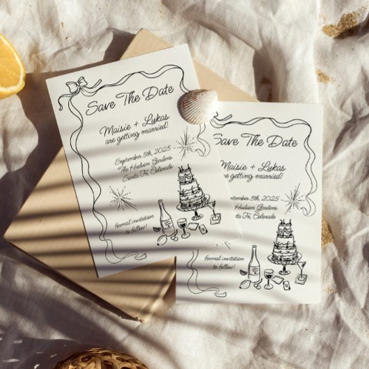 Save the Date an der schwarzen Hand gezeichnete Ba Einladung