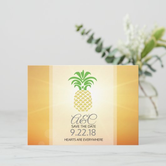 Save the Date Ananas Herz (Stehend Vorderseite)
