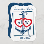 Save the Date Ankerkarte Nautikblau rot (Vorne/Hinten)