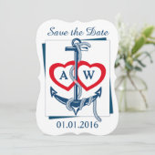 Save the Date Ankerkarte Nautikblau rot (Stehend Vorderseite)