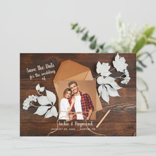 Save the Date Ankündigung des rustikalen Fotos (Stehend Vorderseite)