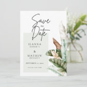Save the Date Ankündigung eleganter Blätter (Stehend Vorderseite)