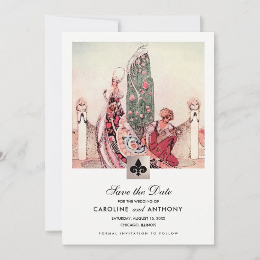 Save The Date. Ankündigung Vintager Kunsthochzeite (Vorderseite)