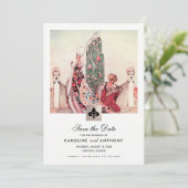 Save The Date. Ankündigung Vintager Kunsthochzeite (Stehend Vorderseite)