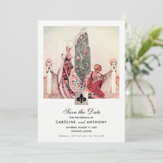 Save The Date. Ankündigung Vintager Kunsthochzeite (Stehend Vorderseite)