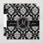 Save the Date Ankündigung von Black Damask Monogra (Vorne/Hinten)