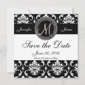 Save the Date Ankündigung von Black Damask Monogra (Rückseite)