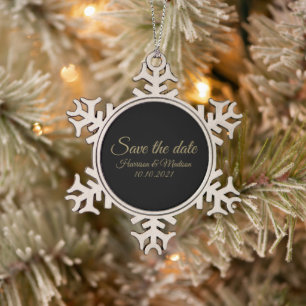 Save the Date Ankündigung von Hochzeitsschreiben Schneeflocken Zinn-Ornament