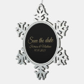 Save the Date Ankündigung von Hochzeitsschreiben Schneeflocken Zinn-Ornament (Rechts)