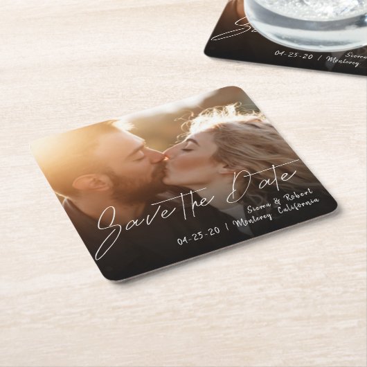 Save the Date Ankündigung von Smooth Pen Stroke Rechteckiger Pappuntersetzer (angewinkelt)