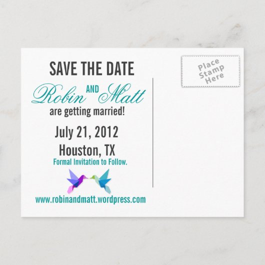 Save the Date! Ankündigungspostkarte (Rückseite)