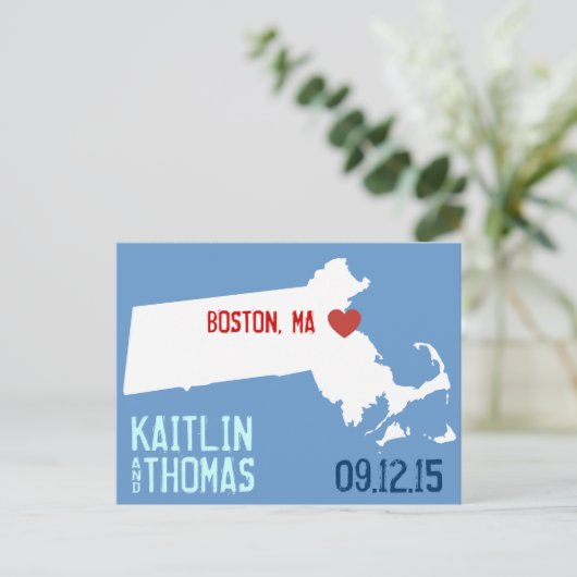 Save the Date - Anpassbar - Massachusetts Ankündigungspostkarte (Stehend Vorderseite)