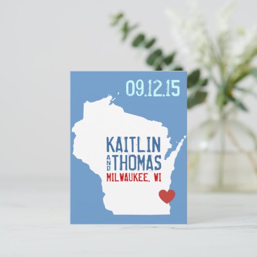 Save the Date - Anpassbar - Wisconsin Ankündigungspostkarte (Stehend Vorderseite)