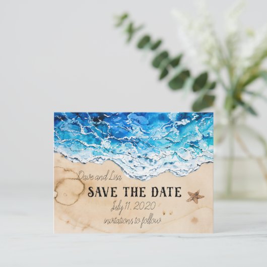 Save the Date anpassbare Strandpostkarte Postkarte (Stehend Vorderseite)